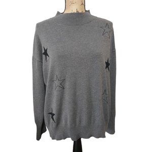 Cocobleu Gray Star Print Sweater Shirt Mock Neck Women's Sz L